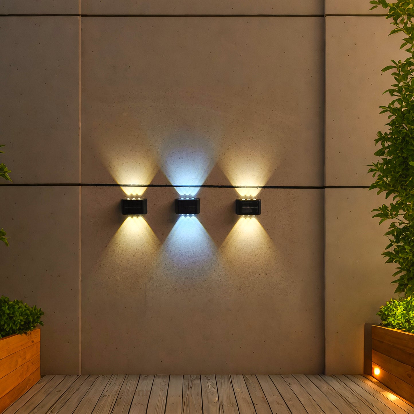 [2-Pack] Solar Fence Light, Solar Outdoor Light, 6LED Upper And Lower Wall Lights, Garden Decoration