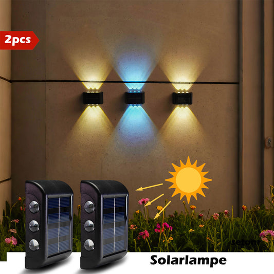 [2-Pack] Solar Fence Light, Solar Outdoor Light, 6LED Upper And Lower Wall Lights, Garden Decoration